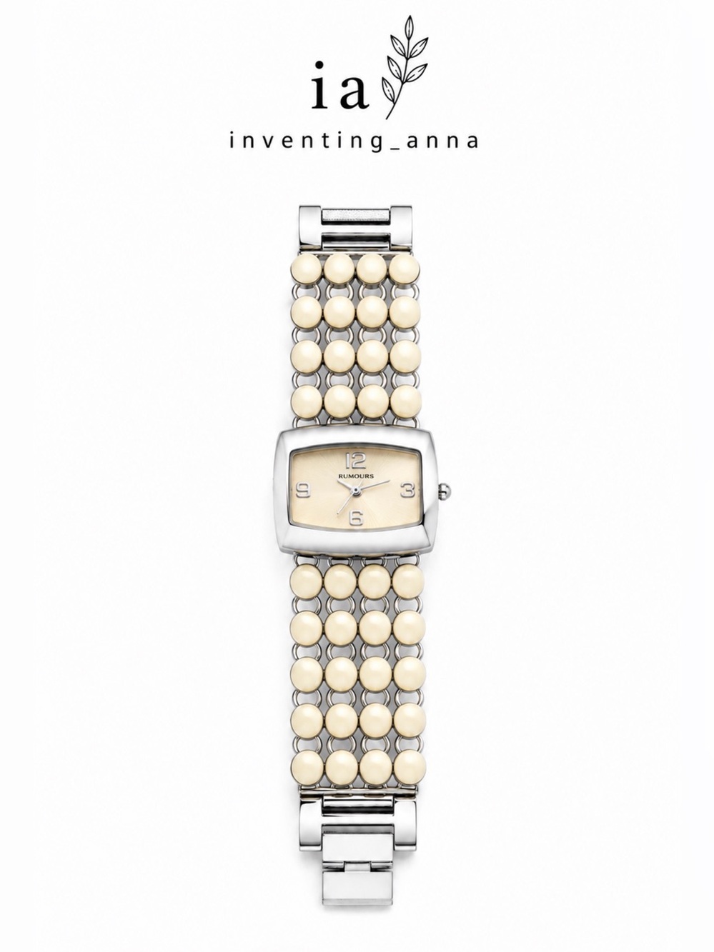 RUMOURS Pale Yellow Art Deco Bracelet Watch Stainless Steel Fold Over Clasp